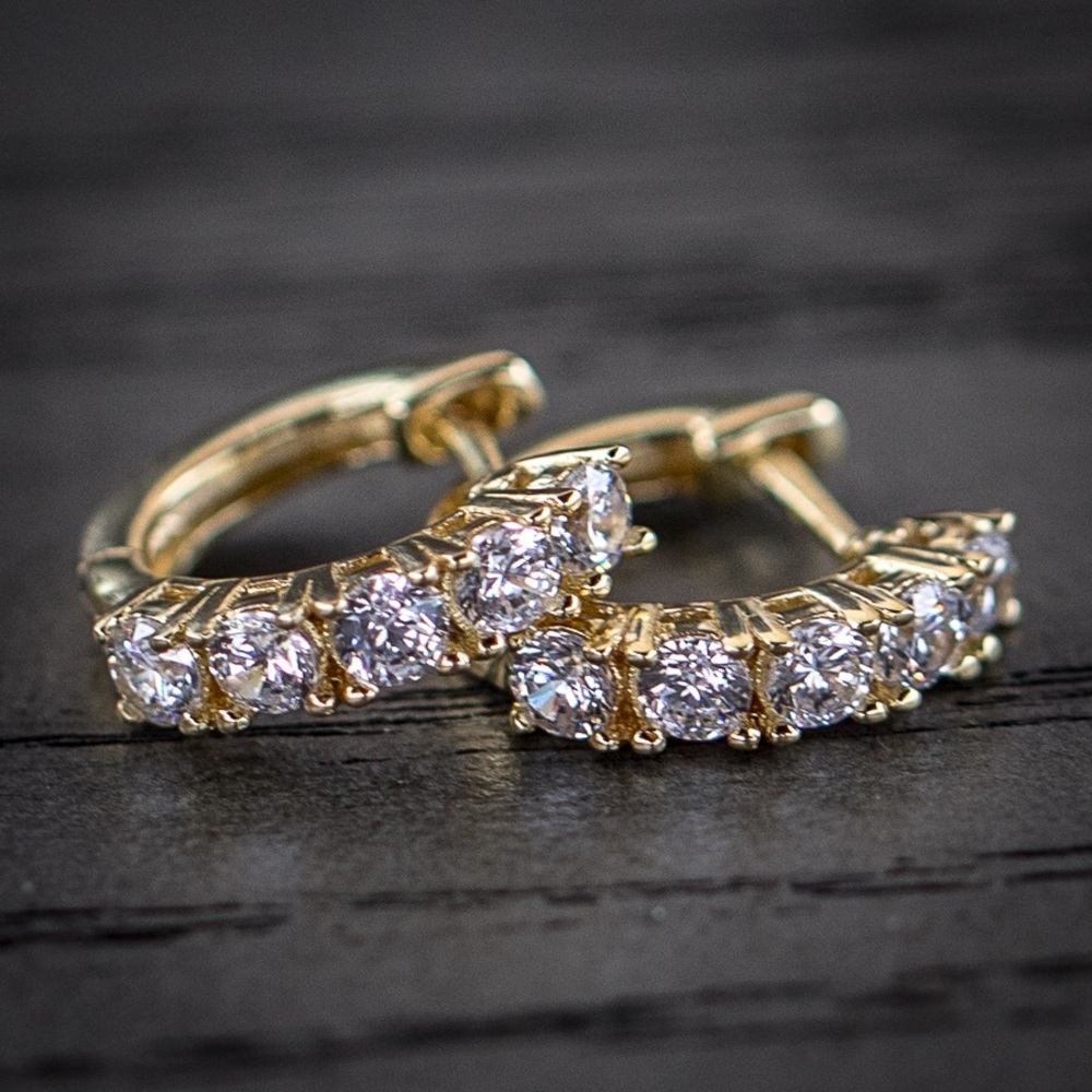 14k Gold Diamond Hoop Earrings - Picture 2 of 4